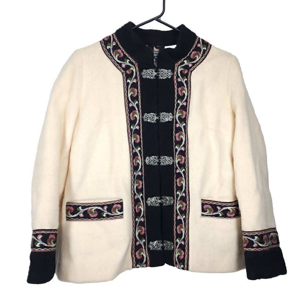 Fjord Fashion Women's VTG Nordic 38 Pure wool Beige Pewter Clasps Norway Jacket